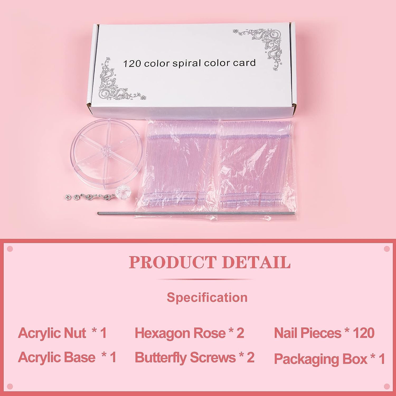 COSLUXE False Nail Practic Tips Nail Color Display, Nail Art Color Chart Display Stand Spiral False Nails Display Shelf Practice Tools For Solon Nails Polish Gel Show (120 pcs, Transparent) 4