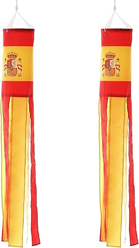 Paquete de 2 calcetines de viento con bandera española de España para patio y jardín, para colgar en el porche delantero, impermeables, adecuados