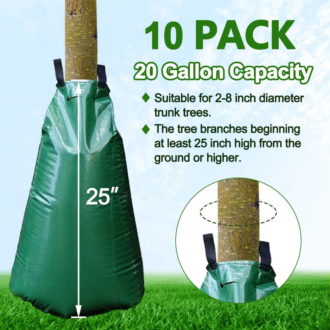 10 PCS 20 Gallon Tree Watering Bags Reusable Heavy Duty Slow Release Tree Irrigation System for Trees, Premium PVC Tree Drip Irrigation Bags