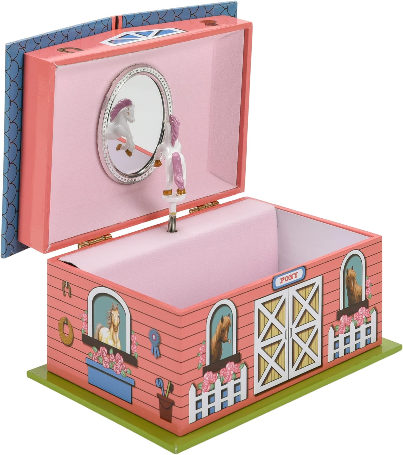 Broadway Gifts Co. Pink Blue Horse Stable 7.5 x 4.5 Cardboard Music Jewelry Box Plays Swan Lake