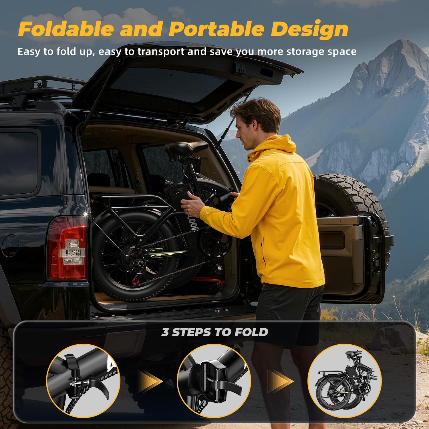 Foldable Electric Bike for Adults, 30+MPH, 48V 20Ah Removable Lithium Battery up to 80Miles, 20" Fat Tire 1000W Peak Motor Dirt Ebike Adult Electric Bicycle for Commute Beach Mountain E Bike