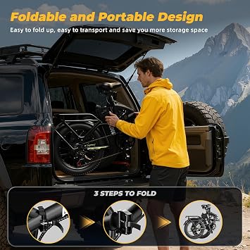 Foldable Electric Bike for Adults, 48V 20Ah Removable Lithium Battery up to 80Miles, 20 Fat Tire 1000W Peak Motor Dirt Ebike Adult Electric Bicycle for Commute Beach Mountain E Bike