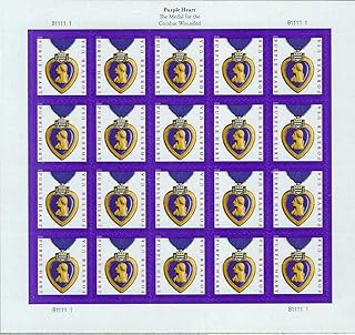 USPS Purple Heart and Ribbon with Frame, The Medal for The Combat Wounded (Sheet of 20) Postage Forever Stamps 2019 Scott #5419