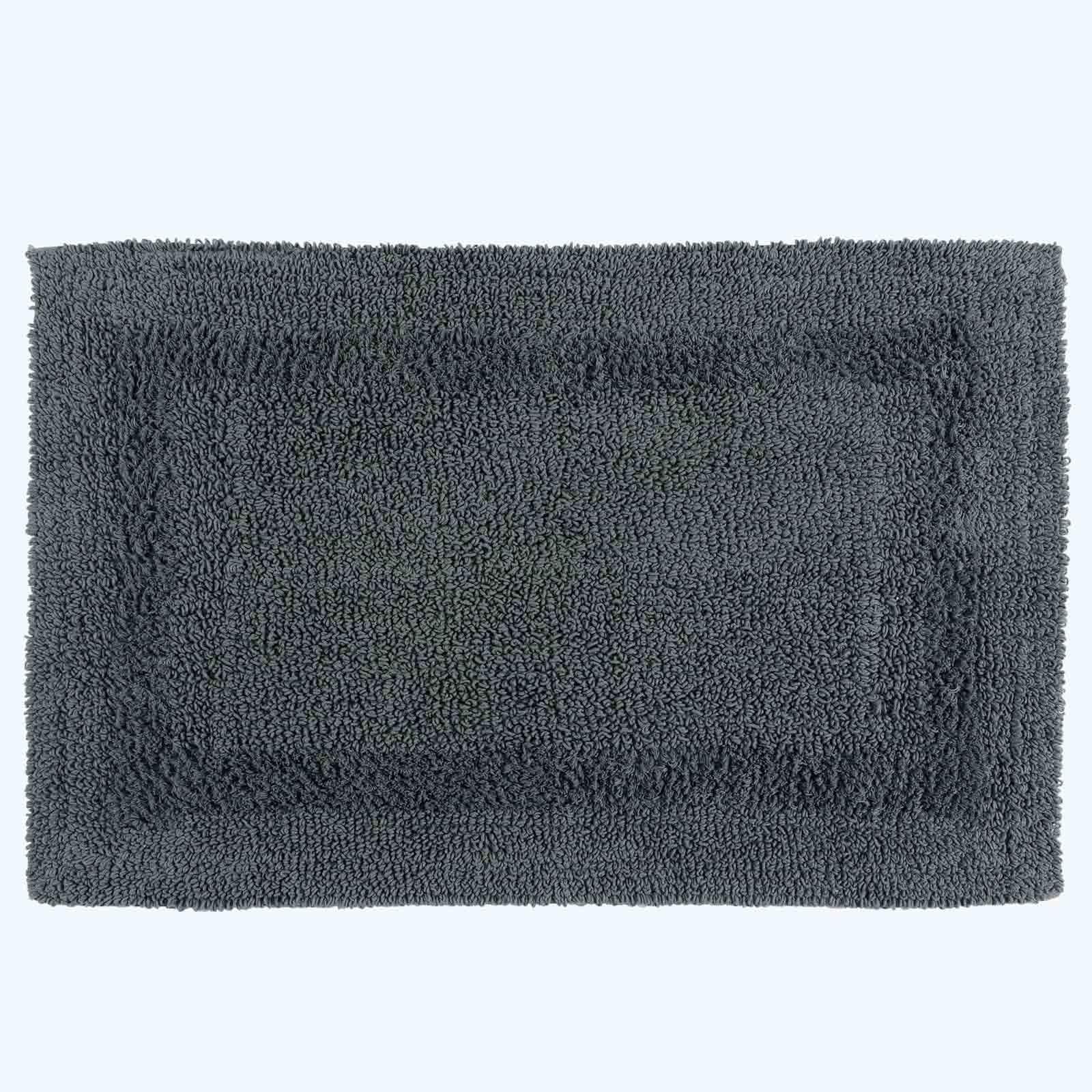 HOMESCAPES Bath Mat, Luxury 1600gsm Extra Soft 100% Cotton, Reversible Bathroom Mats Non-Slip, Washable, Super Absorbent, Quick-Dry, Grey Bathroom Rug, 50 x 80 cm