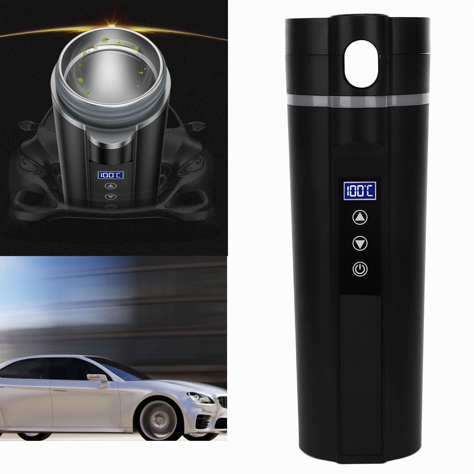 Smart Travel Kaffeebecher, Elektrisch Beheizter Reisebecher,450ml Intelligente Temperaturkontrolle Geräuscharm Auto beheizten Becher für Reisen Camping Kochen Heizung