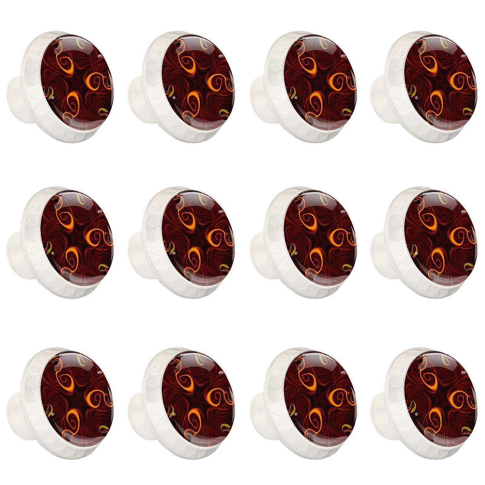 Boutons d'armoires de cuisine ronds abstraits marron - Lot de 12 poignées pour tiroirs