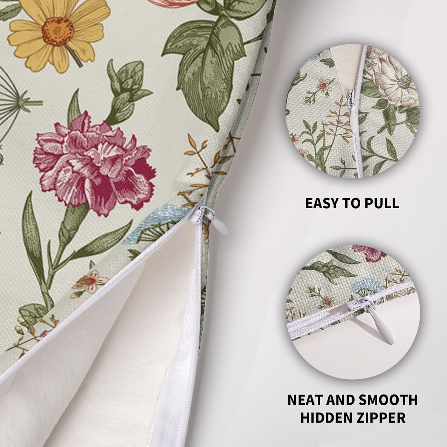 Spring Floral Pillow Covers 24X24 Set of 2, Botanical Print Green Flower Plant Pattern Decorative Throw Pillowcases Outdoor Farmhouse Seasonal Cushion Cases Couch Sofa Bed Decor