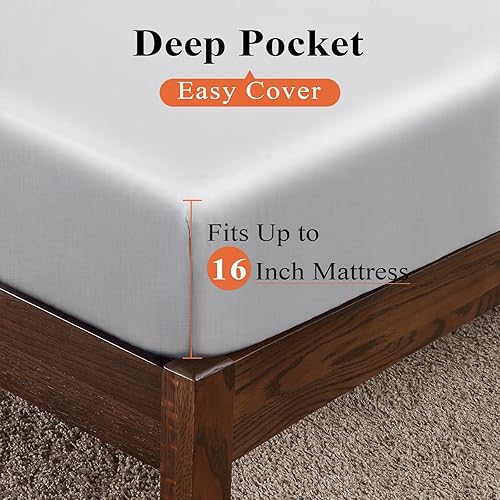 Miniatura 4 de Fitted Sheet 1 Pack King Size Only Viscose Derived from Bamboo,400 Thread Count,8-16" Deep Pocket,Bottom Sheet Colorfast Soft & Silky & Breathable(1
