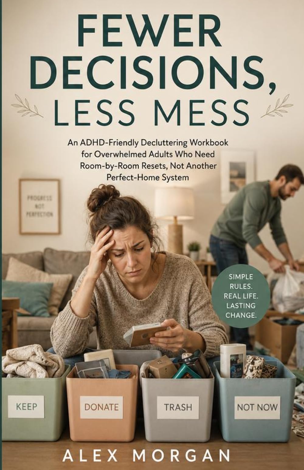 Fewer Decisions, Less Mess: An ADHD-Friendly Decluttering Workbook for Overwhelmed Adults Who Need Room-by-Room Resets, Not Another Perfect-Home System
