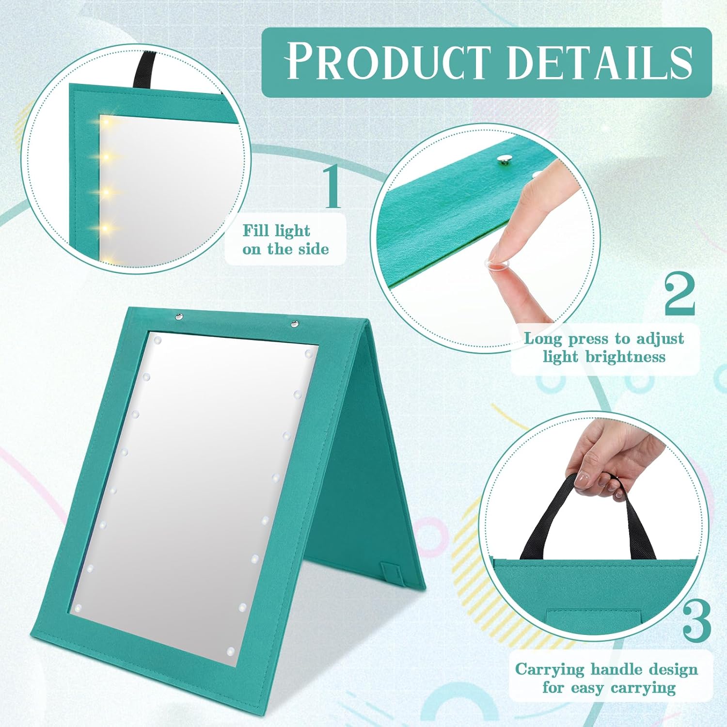 1 Pack Foldable Full Length Travel Mirror with Full Light 25.2x11.8 Inch Foldable Hanging Backstage Mirror LED Double Side Lights for Travel Camping Dance Competition Home Fitness Gift(Green)