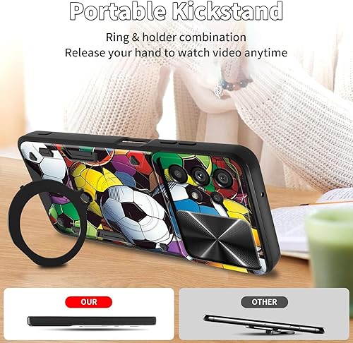 Vista 298 de Funda para Samsung Galaxy A13 5G con cubierta deslizante para lente de cámara y anillo giratorio de 360 grados, soporte híbrido de doble capa Flores