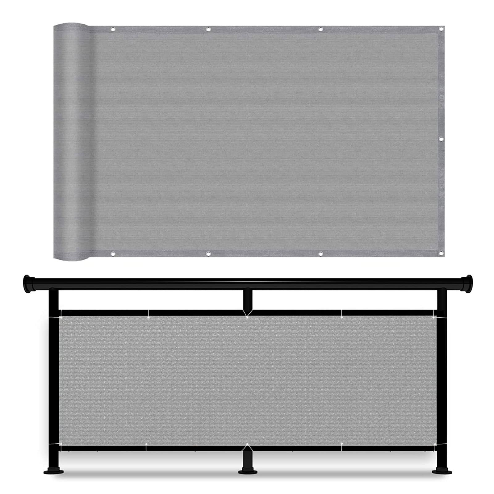 Brise-Vue pour Balcon 50x850 cm Gris avec Serre-câbles