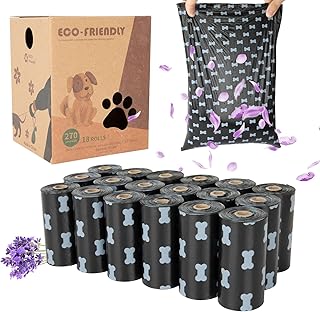 Pack of 270 Dog Waste Bags with Lavender Fragrance, 18 Rolls, Compostable Waste Bags for Dogs, 33 x 23 cm, Easy to Tear, Leak-Proof Suitable for Leaving the House (15 per Roll) product image
