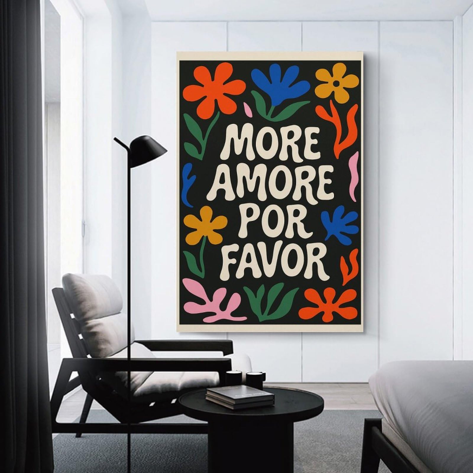 Junmoney Canvas Wall Decor More Amore Por Favor Floral Art, 24x36inch(60x90cm), for Gallery Wall Layouts in Home Or Office, Home Wall Art for Statement Displays