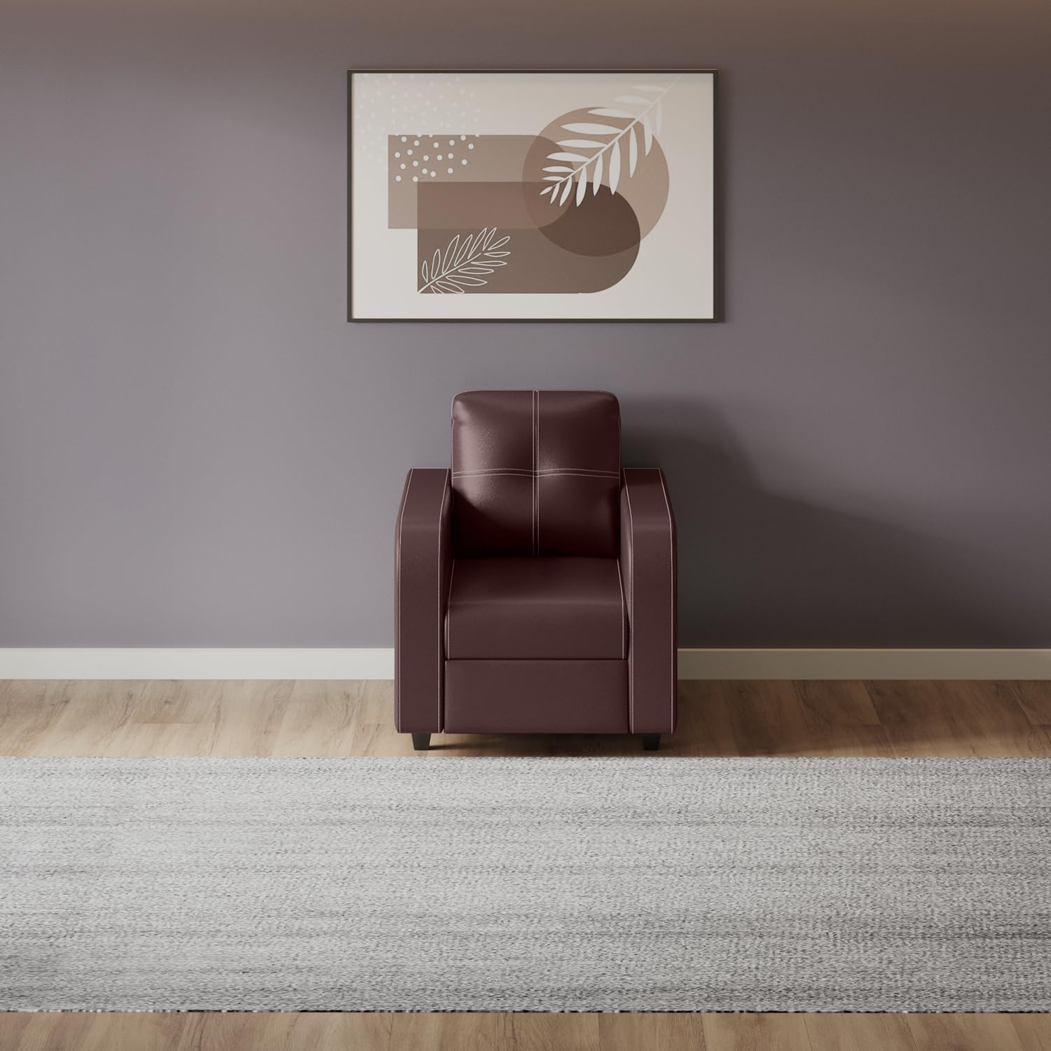 Interio by Godrej Tycoon 1 Seater Synthetic Leather Sofa | 1-Year Warranty, Solid Wood, Burgandy