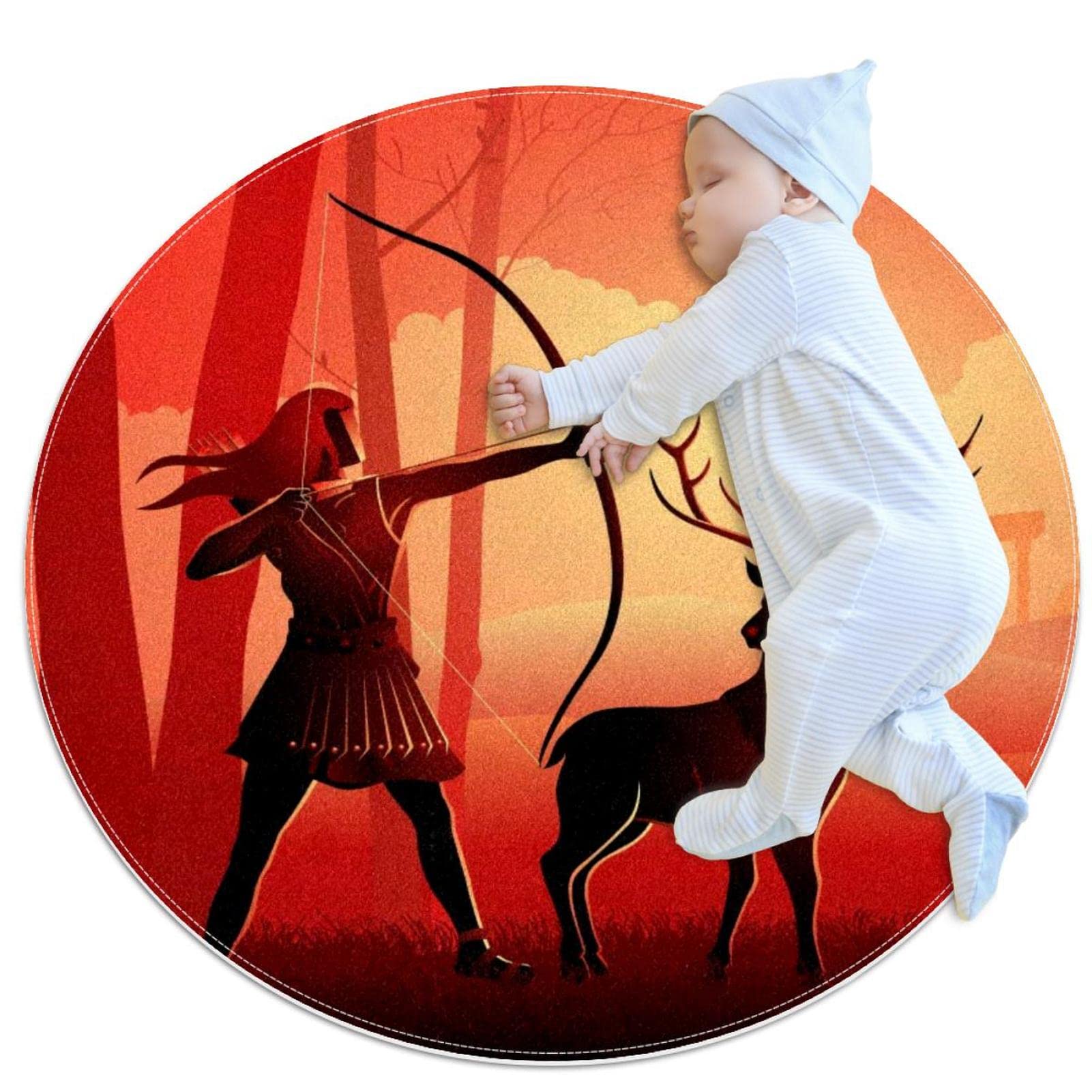 Tapis rond antidérapant pour chambre et salle de bain motif cerf