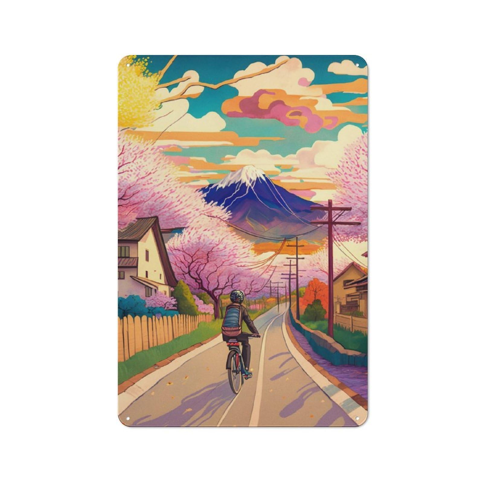 Junmoney Ride A Bicycle Village Rustic Tin Wall Plaque 30X20cm For Home Bar Wall, For Vintage Wall Decor Fans, For Living Room And Hallway Decor