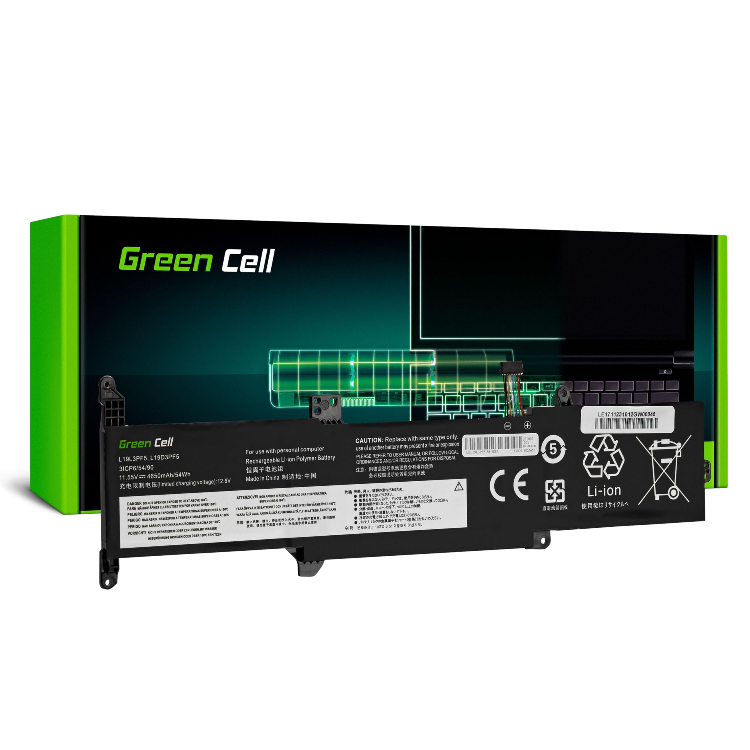 Green Cell L19C3PF7 L19D3PF5 L19L3PF5 Batteria per Lenovo IdeaPad 3-14ADA05 3-14IIL05 3-14IML05 3-15ADA05 3-15IIL05 Portatile (4650mAh 11.55V, color Nero)