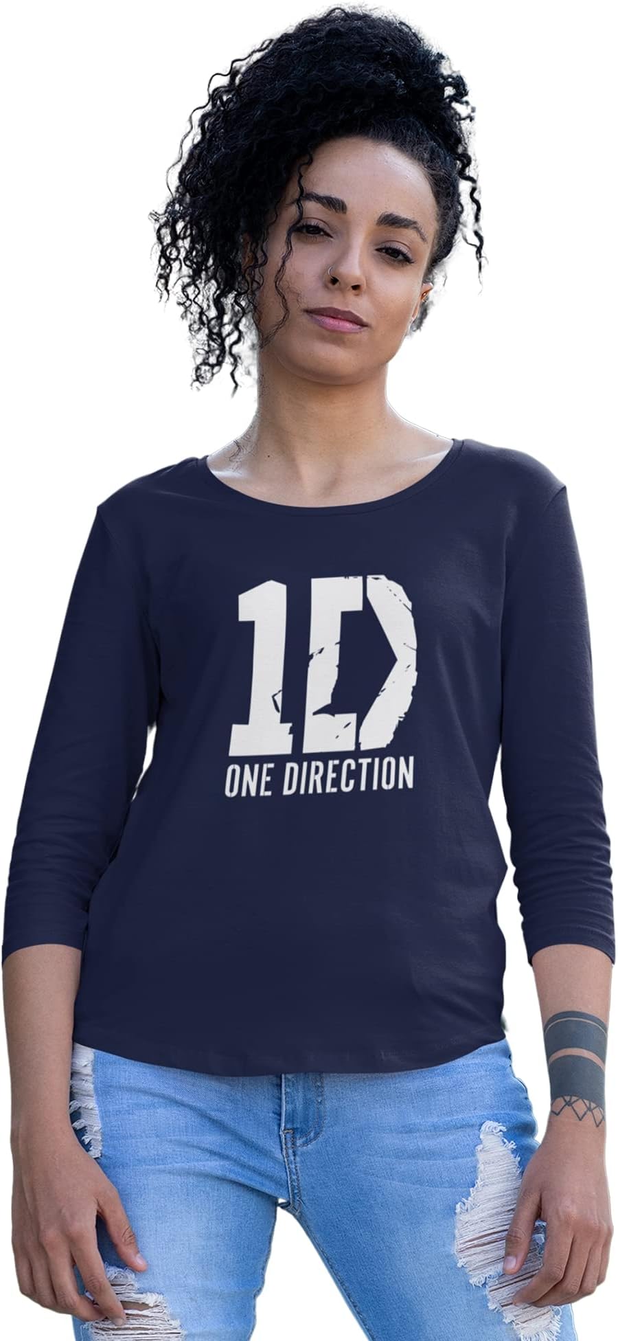 MOGULOne Direction 1D Logo Womens Export Quality Pure Cotton Crewneck 3/4 Dolman Sleeves Tee