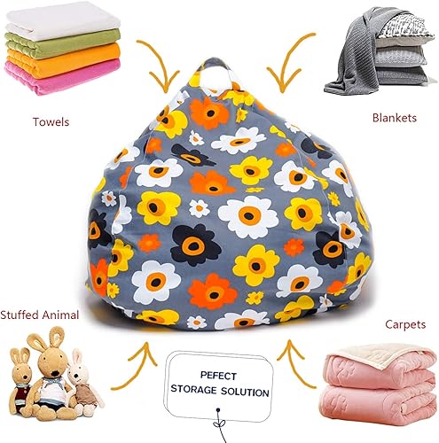 Miniatura 66 de YuppieLife Puf de almacenamiento de animales de peluche, funda de lona para niños (sin relleno)/lavable a máquina y duradera, para decoración de