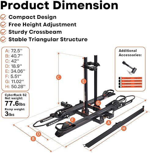 Miniatura 2 de Portabicicletas plegables de capacidad de 300 libras para enganche de remolque, portabicicletas eléctricas pesadas para 2 bicicletas eléctricas,
