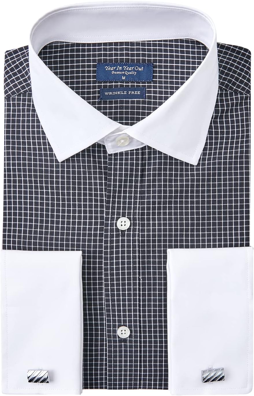Year In Year Out French Cuff Wrinkle Free Dress Shirt for Men Regular Fit Long Sleeve Wrinkle Resistant Shirt
