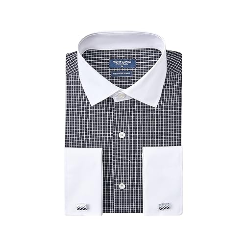 French Cuff Wrinkle Free Dress Shirt for Men Regular Fit