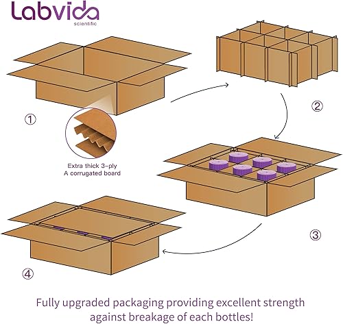 Miniatura 7 de 6 botellas redondas de almacenamiento de medios de 8.5 fl oz, con tapa de rosca GL45 en morado, 3.3 botellas de reactivo de borosilicato para
