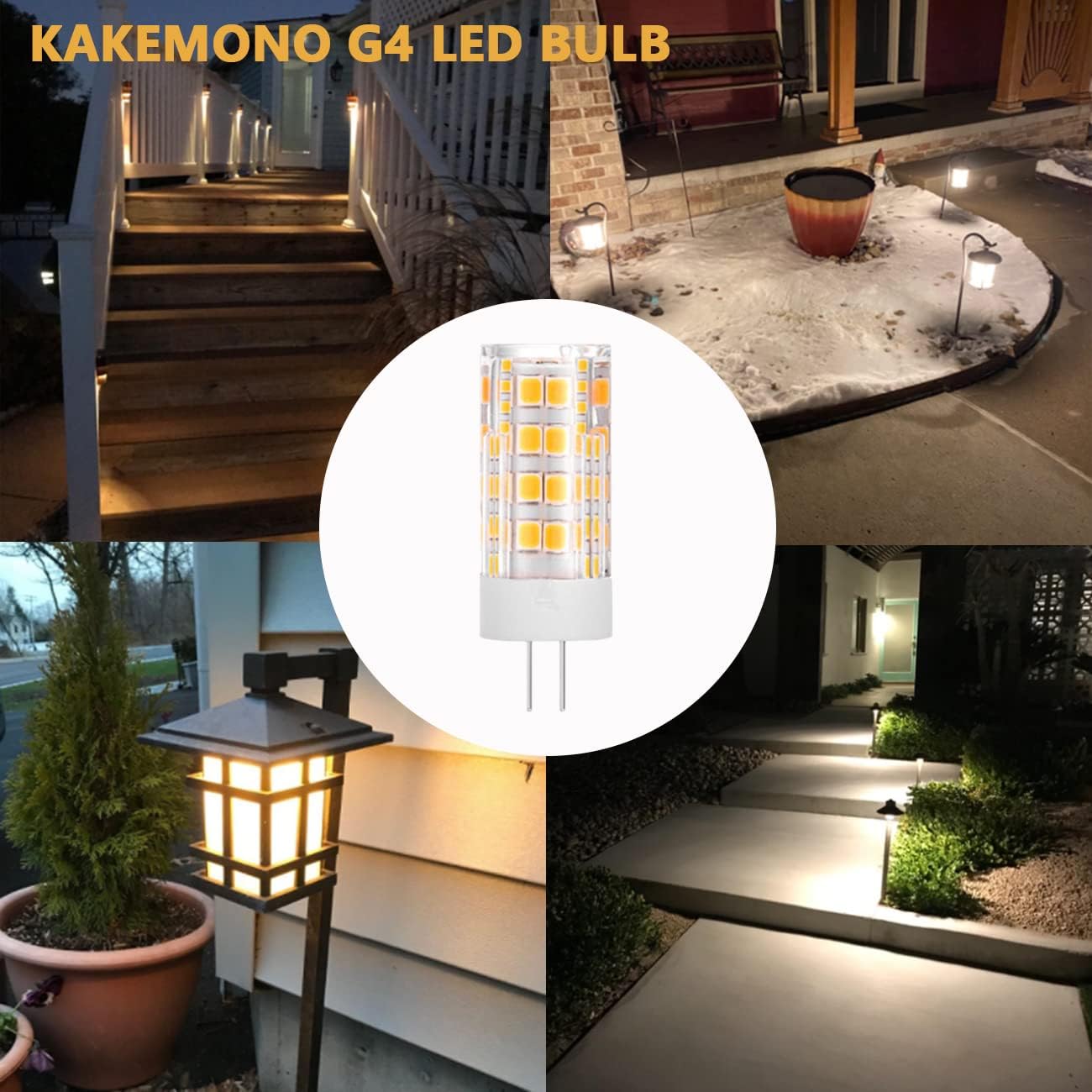 KAKEMONO G4 LED Bulb 4W 2700K Warm White bi-pin T3 JC Type 12VAC/DC 40W Halogen Equivalent Non-dimmable for Outdoor Landscape Deck Stair Step Path Lights, Pack of 6