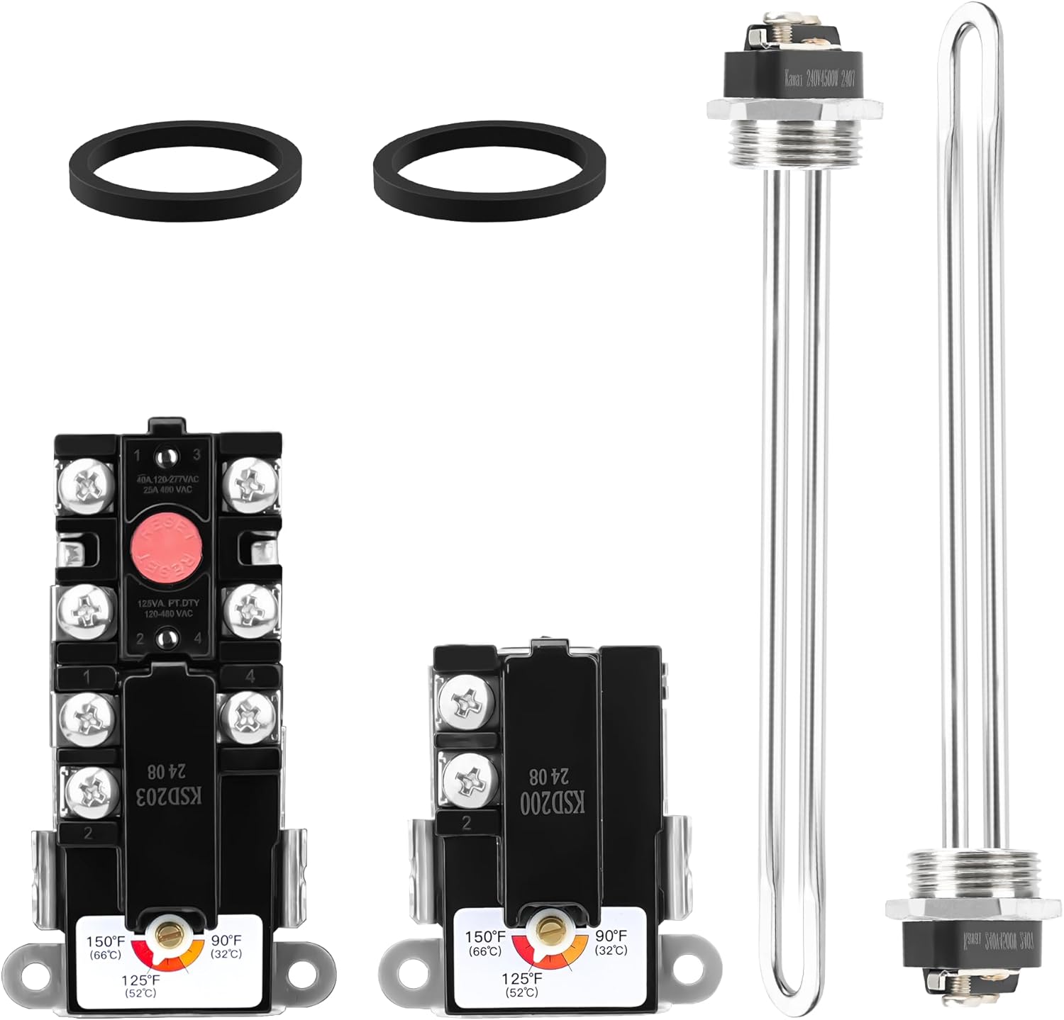 EWH-01 Electric Water Heater Tune-Up Kit, Water Heater Parts Fit for Most Electric Water Heaters, Includes 2× Heater Elements - 4500W 240V (3500W@208V), Upper & Lower Heater Thermostat