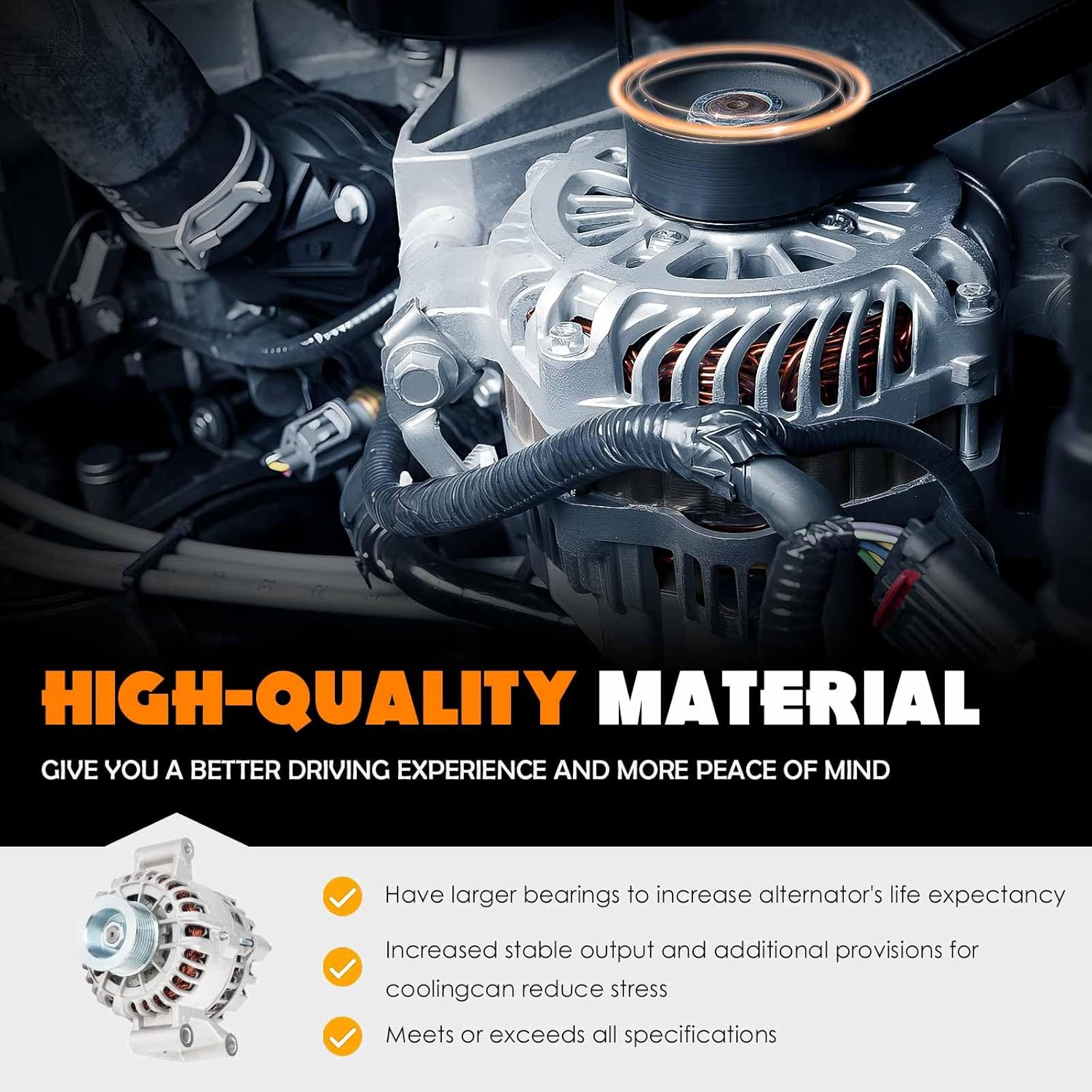 New Alternator Replacement 110 Amp Fit for 7.3L Ford Excursion 2000-2001, F-250 Super-Duty 1999-2001, F-350 Super-Duty 1999-2001(w/Ambulance Package, Primary Alternator) & (wo/Ambulance Package)