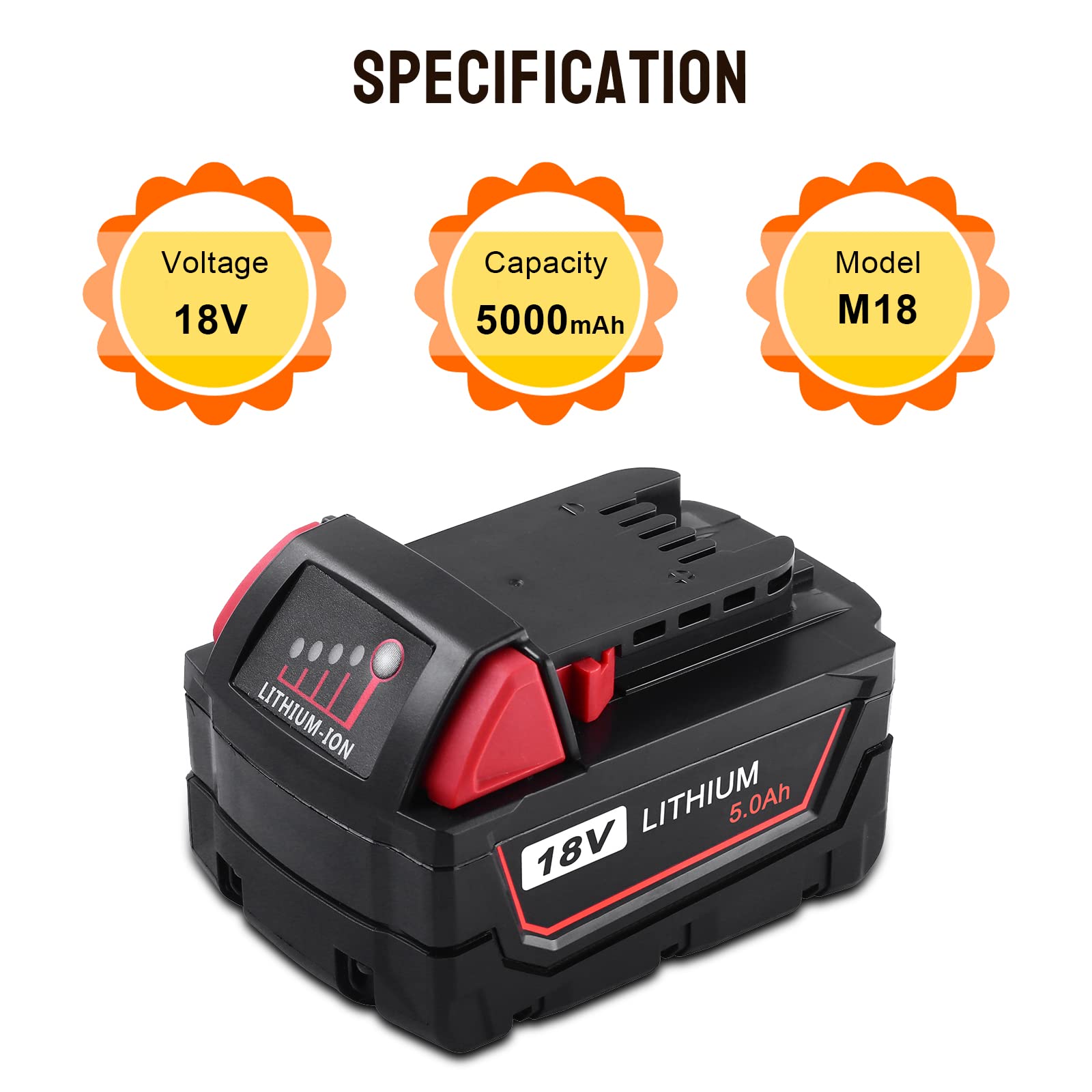 Batteria Milwaukee M18 5.5Ah 18V - 2 Pezzi Di Ricambio Con Indicatore LED Per Utensili Cordless - Foto 2