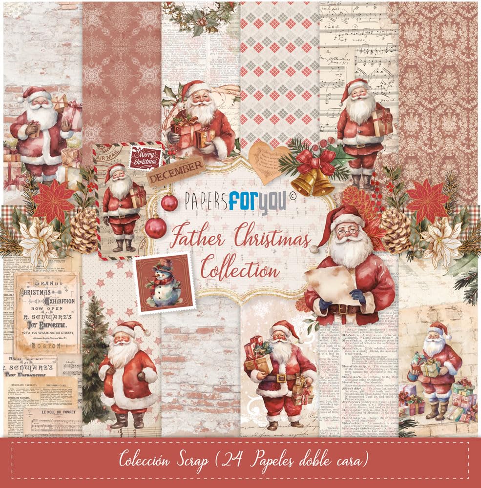 Papers For You - Mini Papiers Kit do Scrapbookingu i Rękodzieła | Kolekcja "Ojcze Boże Narodzenie" | Zawiera 24 dwustronne dokumenty o różnych wzorach | Rozmiar 15,24 x 15,24 cm (6" x 6")