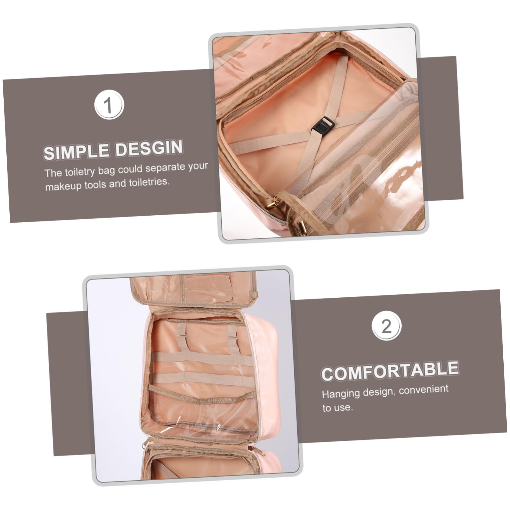 Borsa Toilette da Viaggio Rosa in Pu Manico, a Scomparti | Design Sospeso, Grande Capacità, Tasche Multiple, Organizer Multiuso per Travel e Outdoor