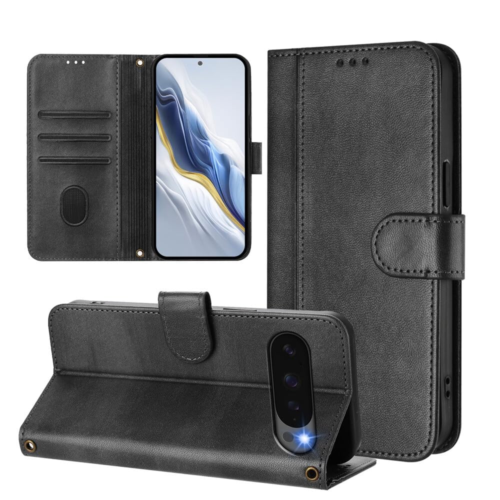 Generic Étui compatible avec Google Pixel 4A 5G (couleur : noir) étui portefeuille en cuir magnétique rétro