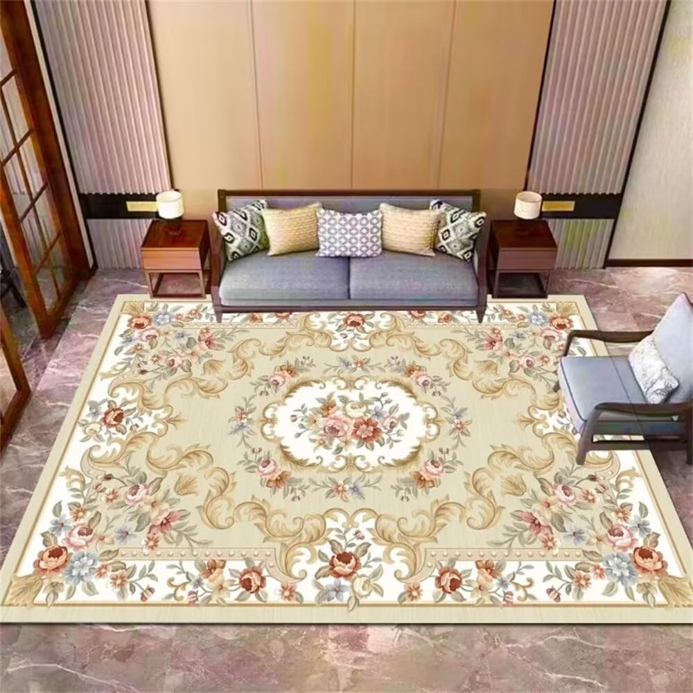 Tapis floral vintage 120x180cm, finitions soignées pour chambre ado