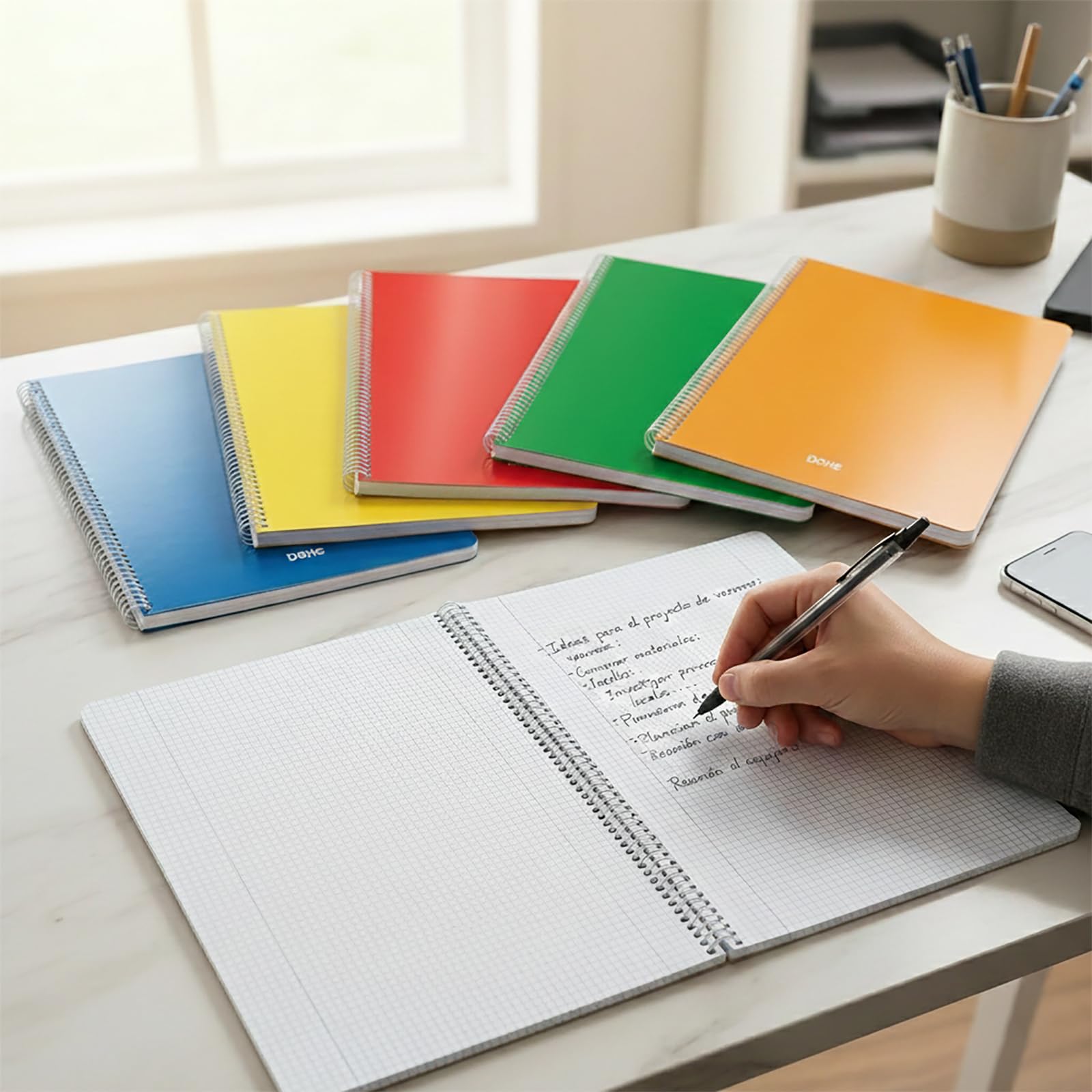 Cahiers A4+ 5 pcs 21,5x31,5 cm 80 Pages Quadrillées Reliure Spirale Couverture Souple en Carton Fournitures de Bureau