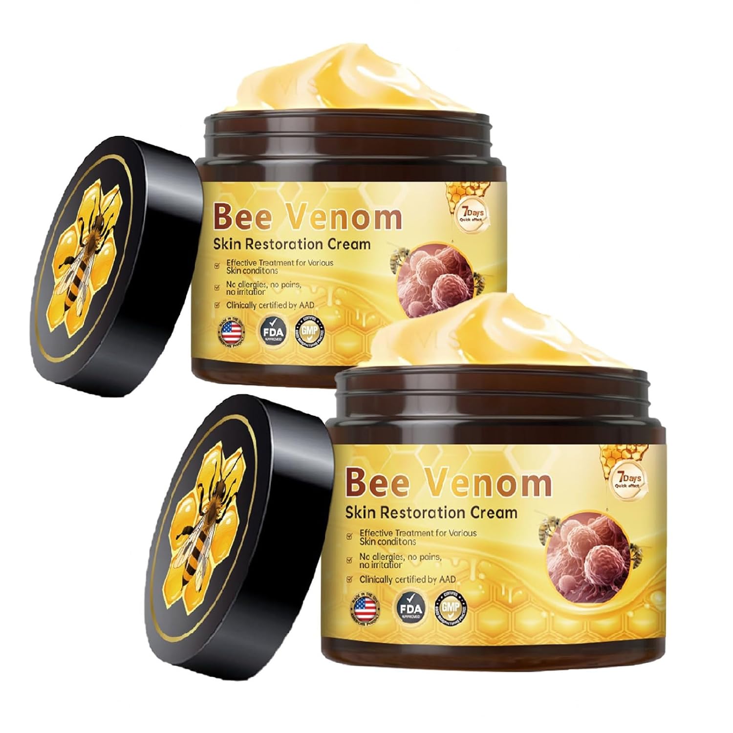 2 Pcs Bee Venom Skin Treatment Cream, Moisturizing Anti Wrinkle Lifting & Firming Bee Venom Comprehensive Restoration Cream for All Skin.