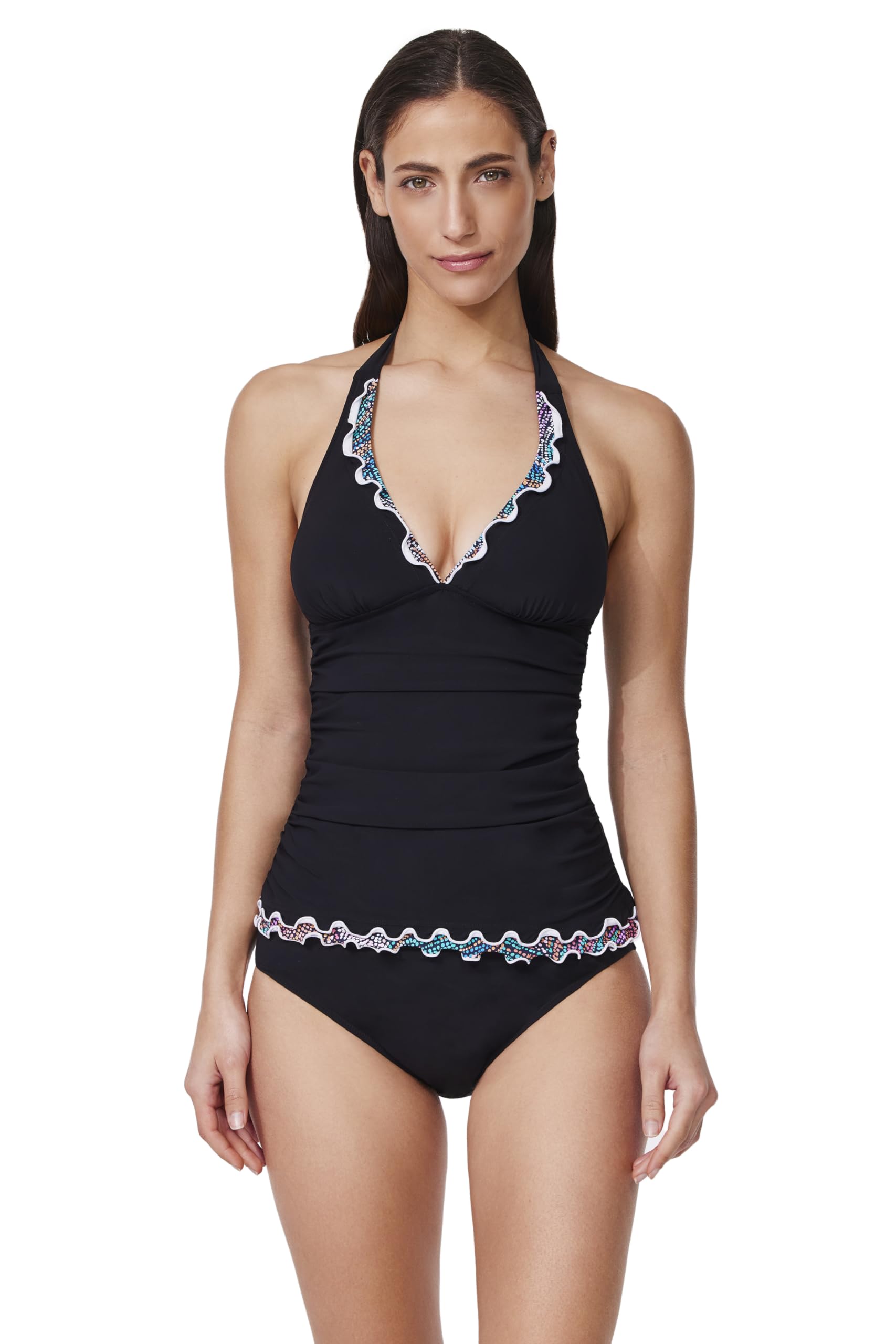 Profile by Gottex Tricolore Halter Tankini Top - Built-in Soft Cups Adjustable Tie Front Lining Bottom Sold Separately