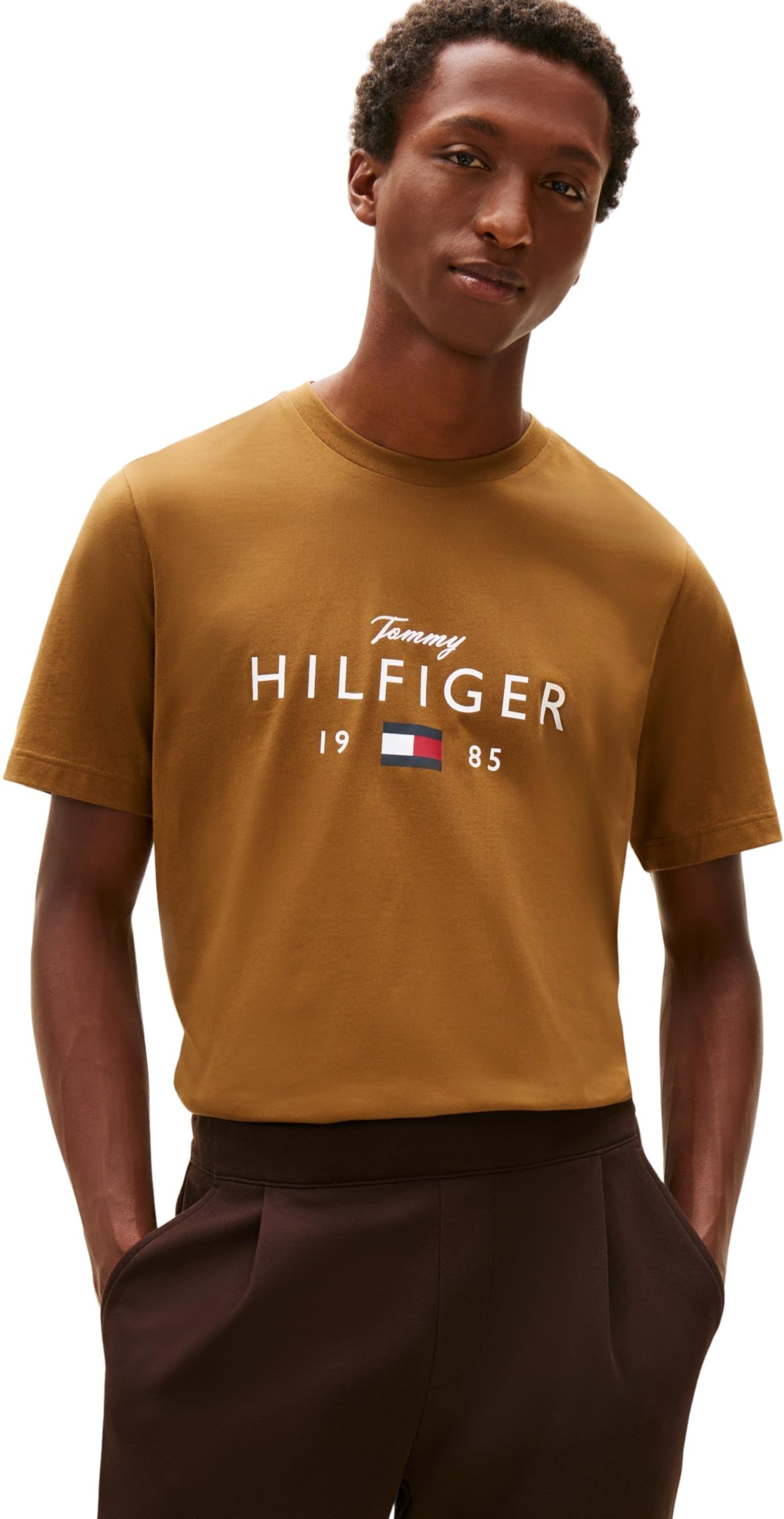 Tommy Hilfiger Men Brand Love Big Hilfiger TEE MW0MW41455 S/S T-Shirt, Brown, S