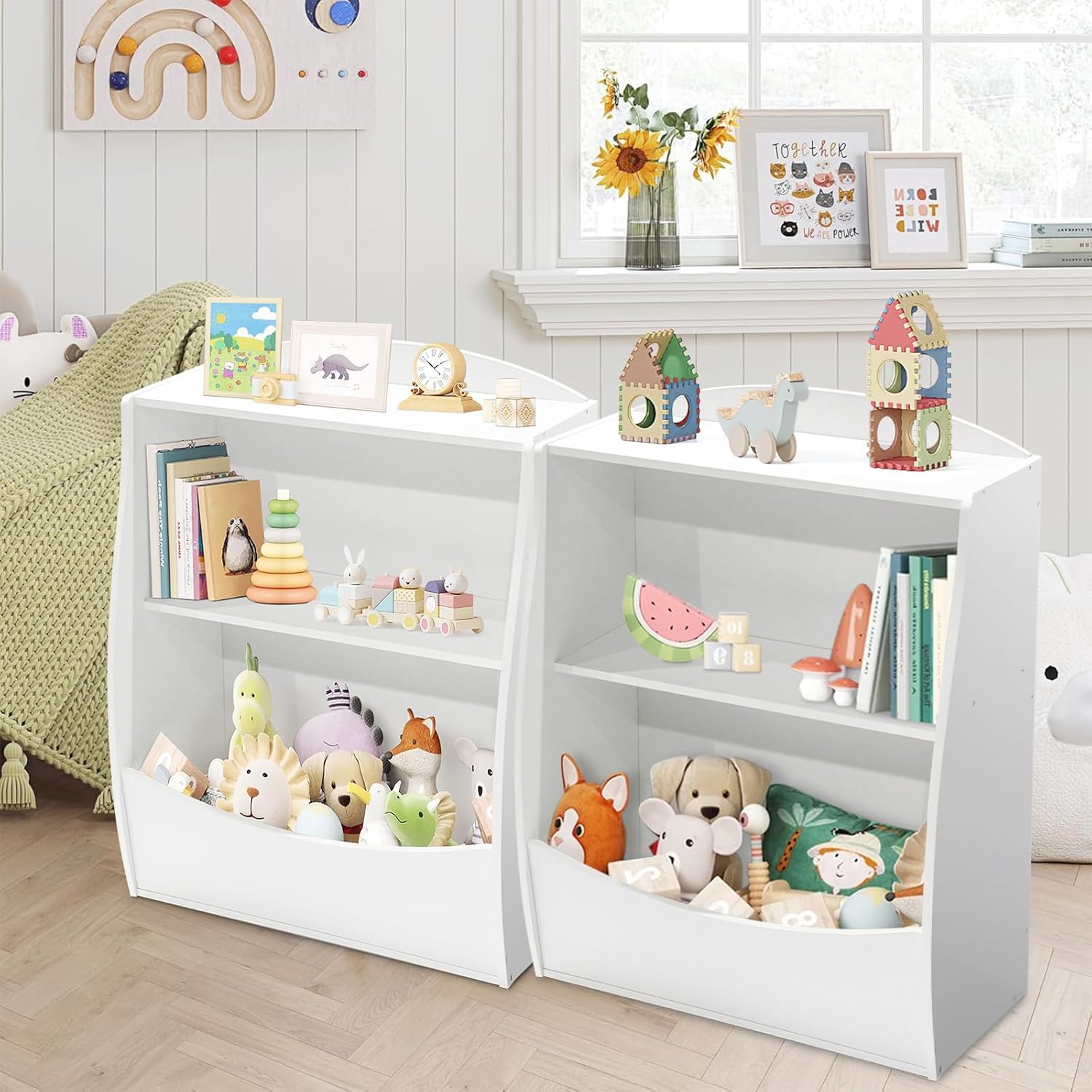 Kids Bookshelf, Toy Storage Organizer, Children's Toy Shelf, Toy Storage Cabinet, Fit for Children's Room, Playroom, Hallway, Kindergarten, White