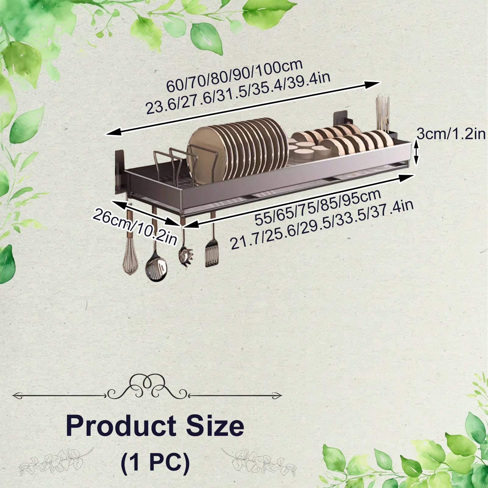 Escurridor de platos montado en la pared sobre el fregadero, ahorro de espacio, 90 cm, versátil para secar platos en cocina y comedor, 1 unidad