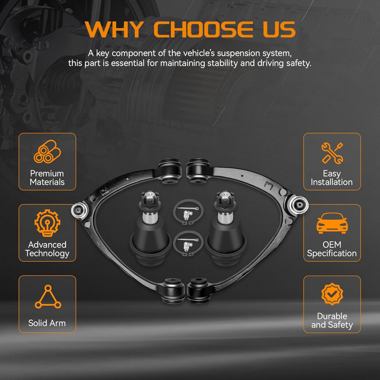 Front Upper Control Arms + Lower Ball Joint Compatible with Chevy Silverado 1500 GMC Sierra 2007-2015, Suburban Avalanche Tahoe Yukon XL Cadillac Escalade ESV EXT - 4pc Set