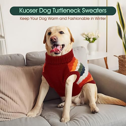 Miniatura 4 de Kuoser Dog Sweater, Thermal Knitted Winter Clothes for Large Dogs, Dog Christmas Sweater Turtleneck Knitwear for Fall Winter, Warm Sweaters for Azul