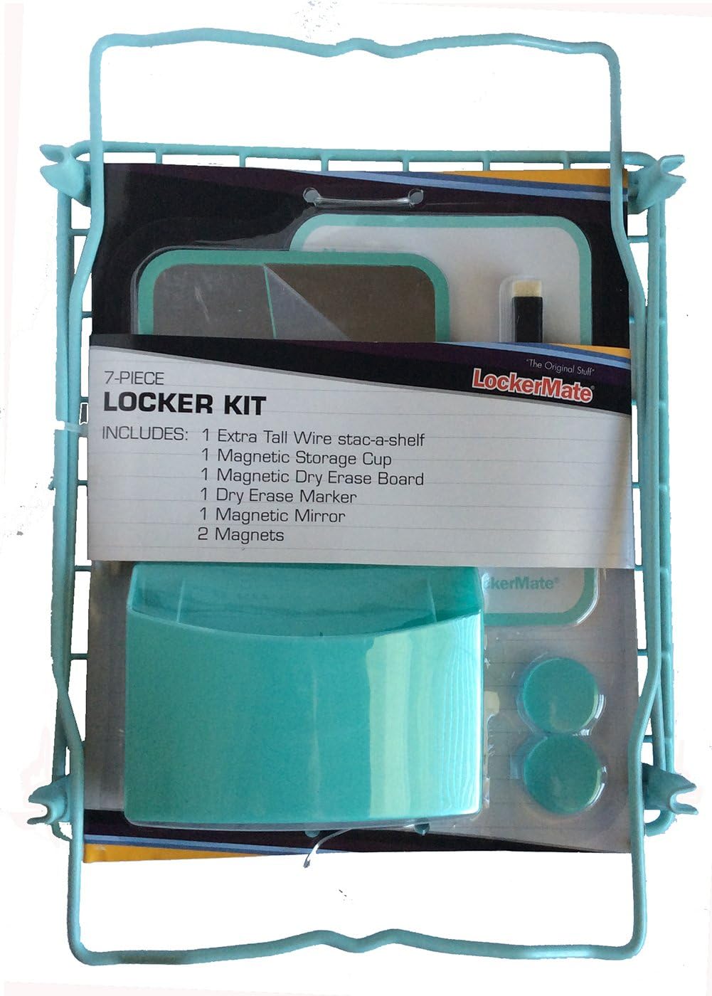 LockerMate 7 Piece Tall Wire Locker Kit with Magnets, Mirror, Dry Erase Board, Storage Cup, Dry Erase Marker School Supplies (Mist Green)