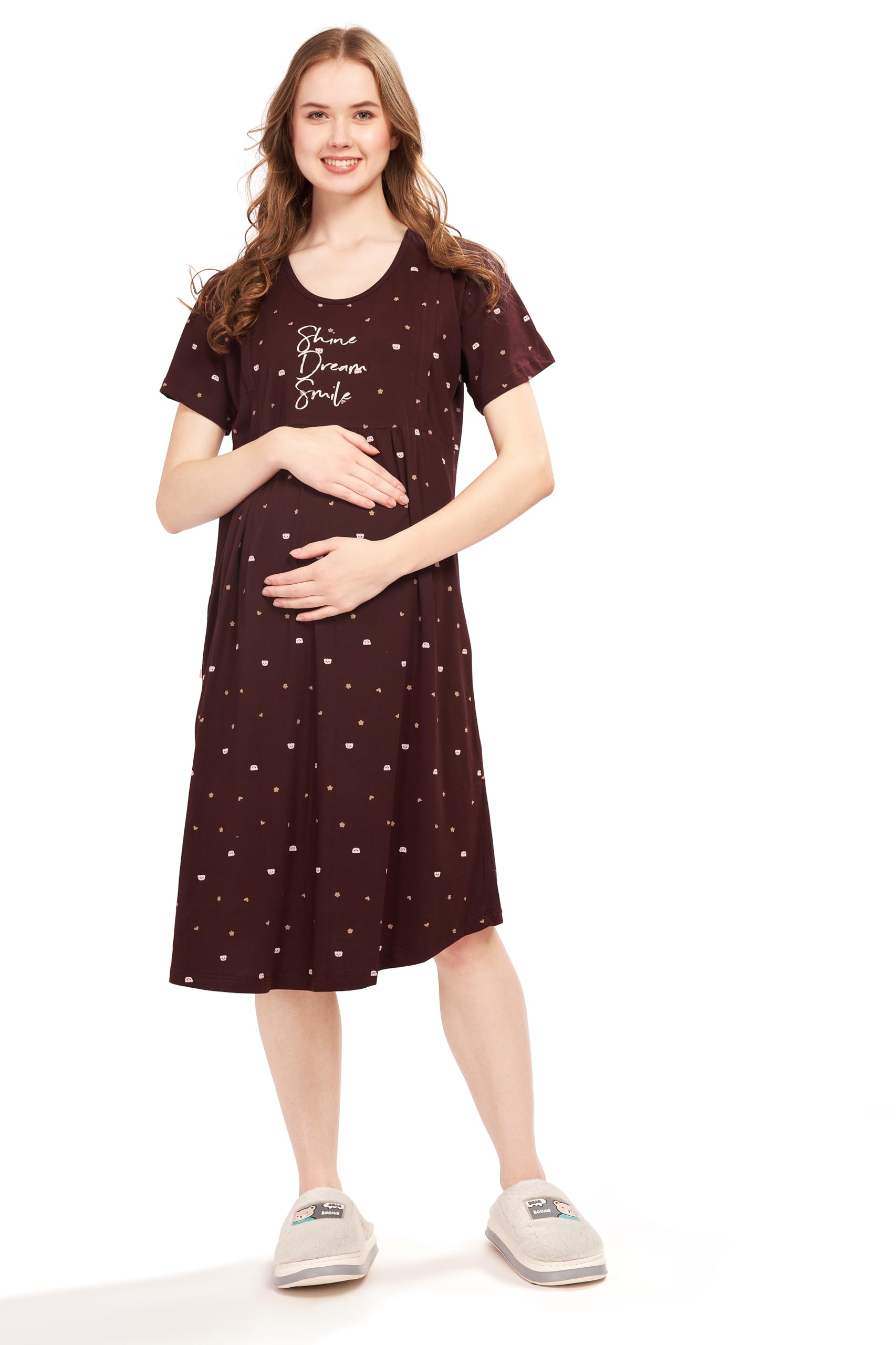 weet Women Cotton Knee Length Feeding Nighty 9408-picture-44