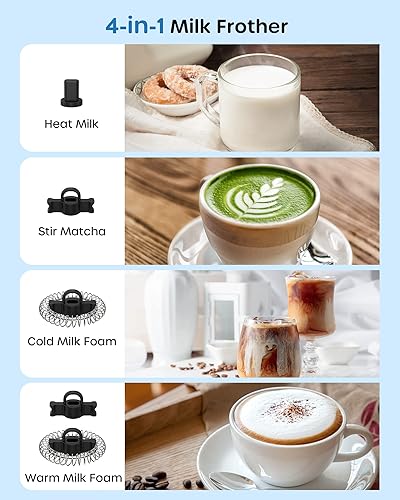 Vista 2 de ECOWELL Espumador de leche, espumador de café eléctrico, espumador automático de espuma fría y caliente, vaporizador de leche de acero inoxidable