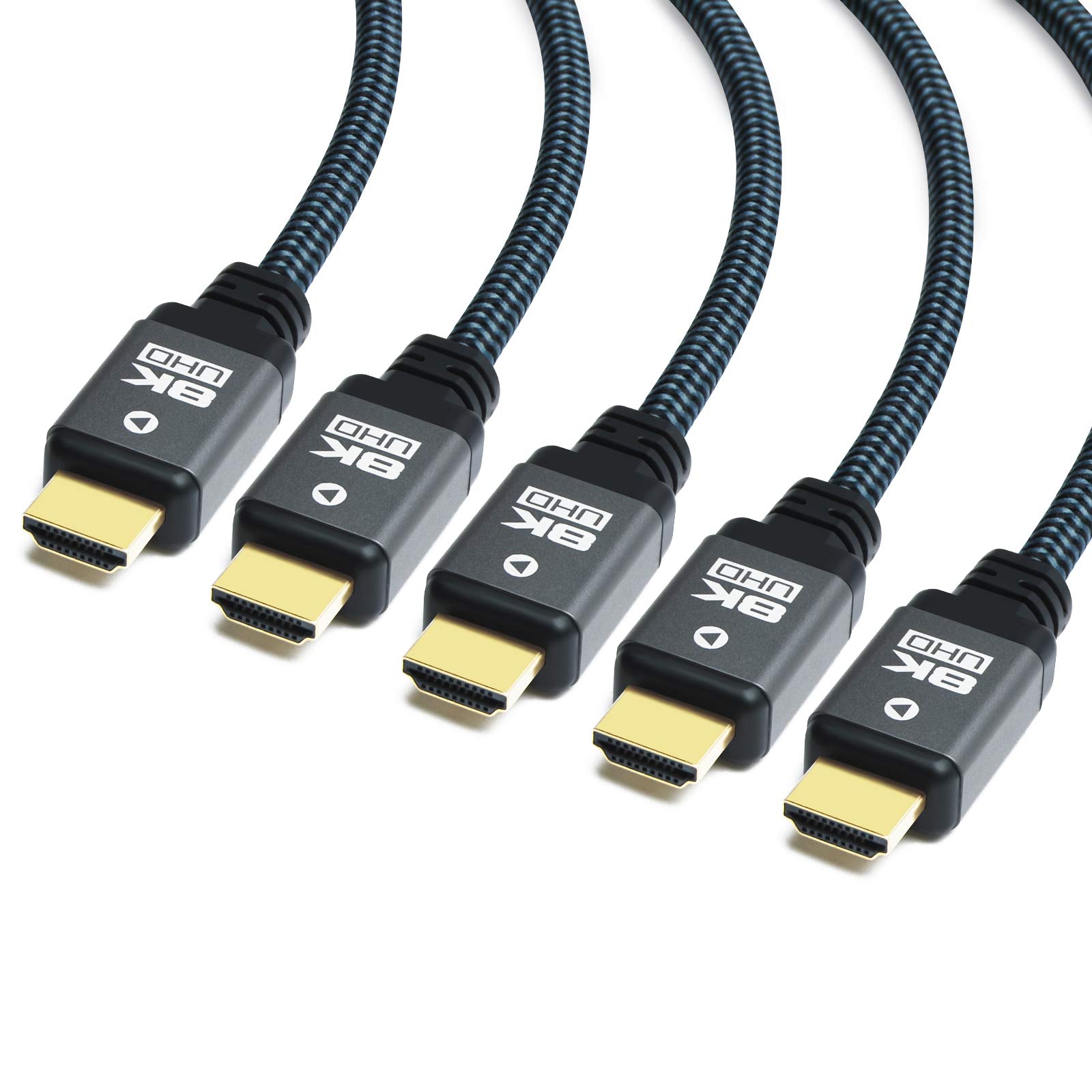 Yauhody 8K HDMI Cable 3ft (5 Pack) High Speed 48Gbps HDMI 2.1 Cord, Durable Nylon Braided, Supports 8K@60Hz, 4K@120Hz, 10K, 2K, HD, 3D, Dynamic HDR, HDCP 2.2, 4:4:4, eARC,Real 8K Quality (3ft, 5 Pack)