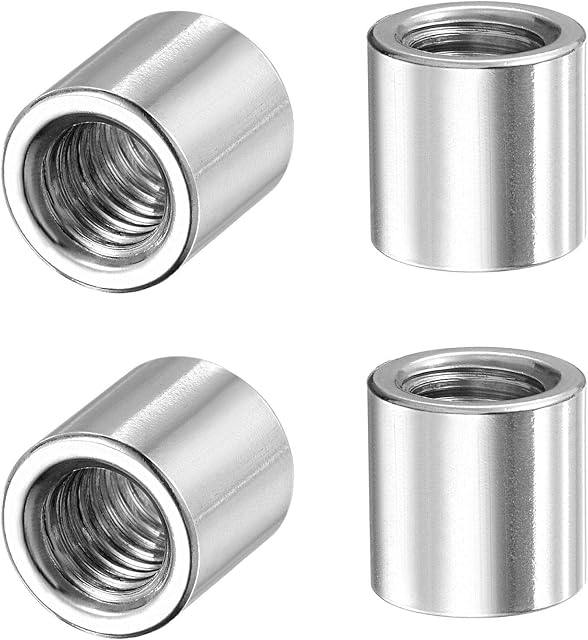 sourcing map Round Weld Nuts, M8 x 12mm x 12mm Weld On Bung Female Nut Threaded - 201 Stainless Steel Insert Weldable 4pcs