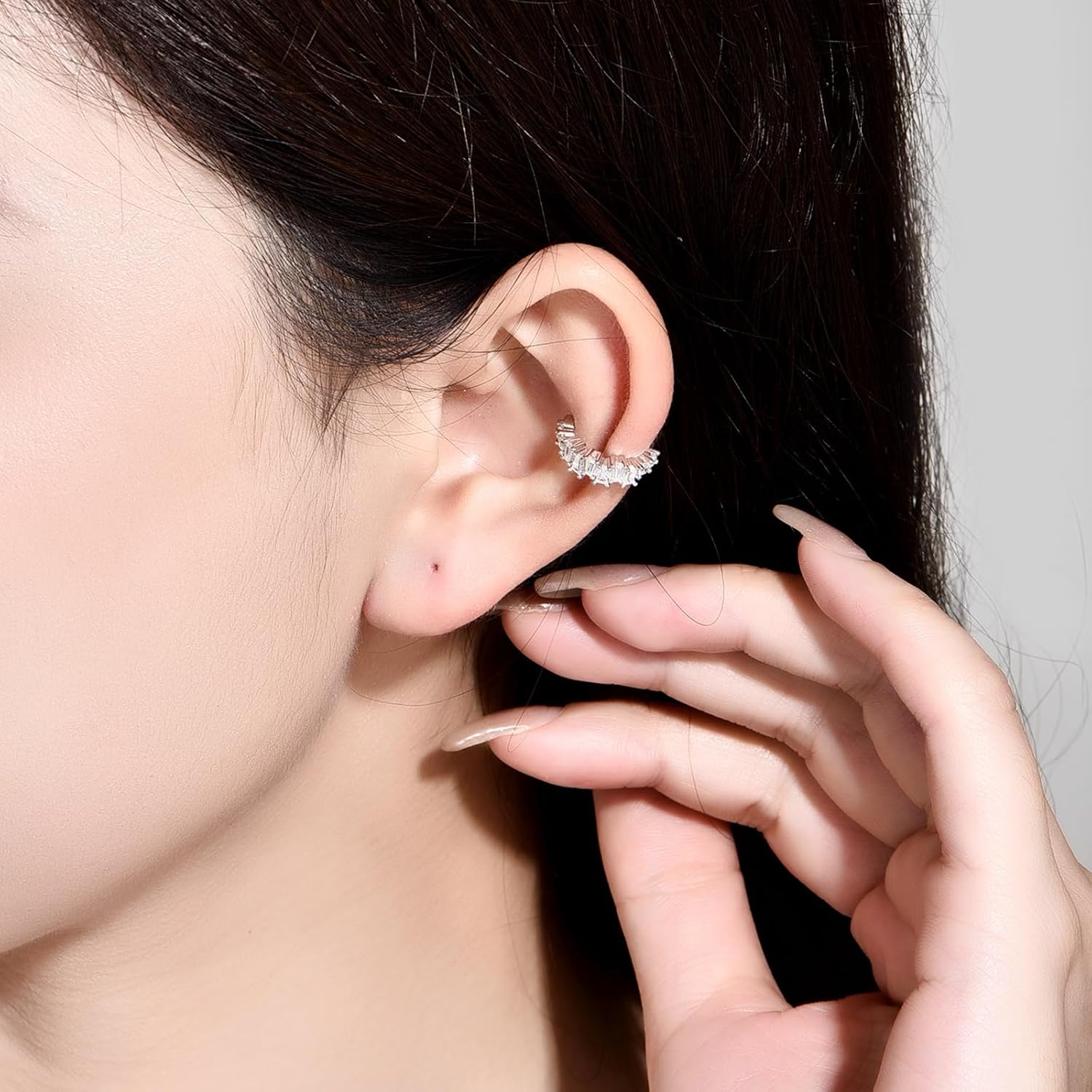 Baguette Earrings Square CZ Paved Ear Cuff for Women Sparkling Cubic Zirconia Ear Cuff for Women